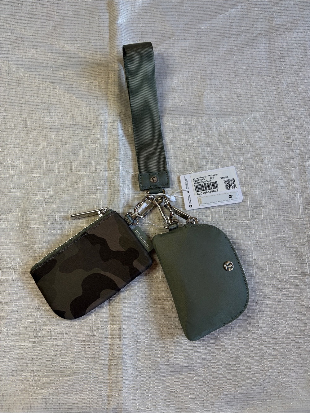 Lululemon dual pouch wristlet in camo and olive green